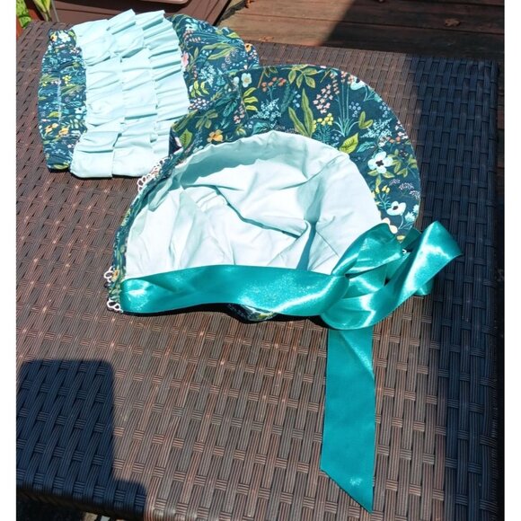Handmade Bloomers Bonnet Panty Cover Floral Ruffles Girls 20" Waist Turquoise Pi - Picture 5 of 7